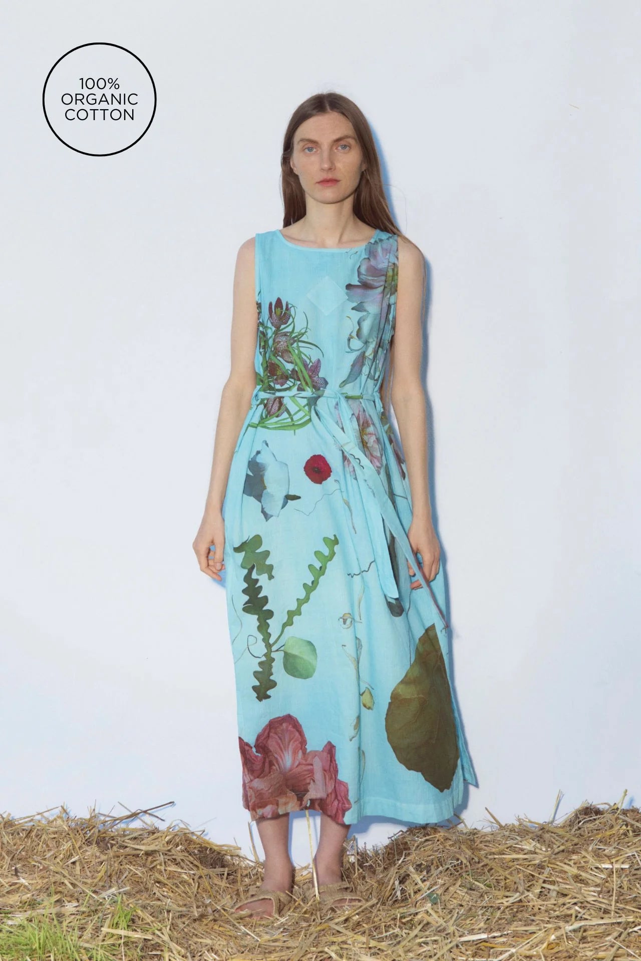 Summer Dress in Big Flowers on Blue