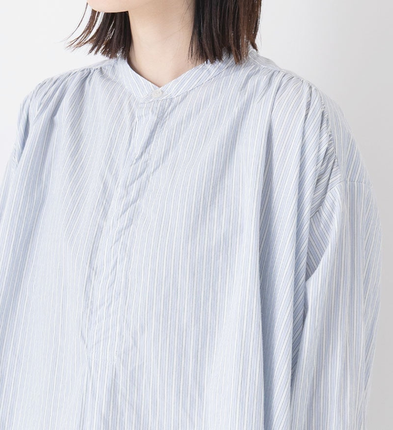 Pullover Shirt in Sax and Green Stripe