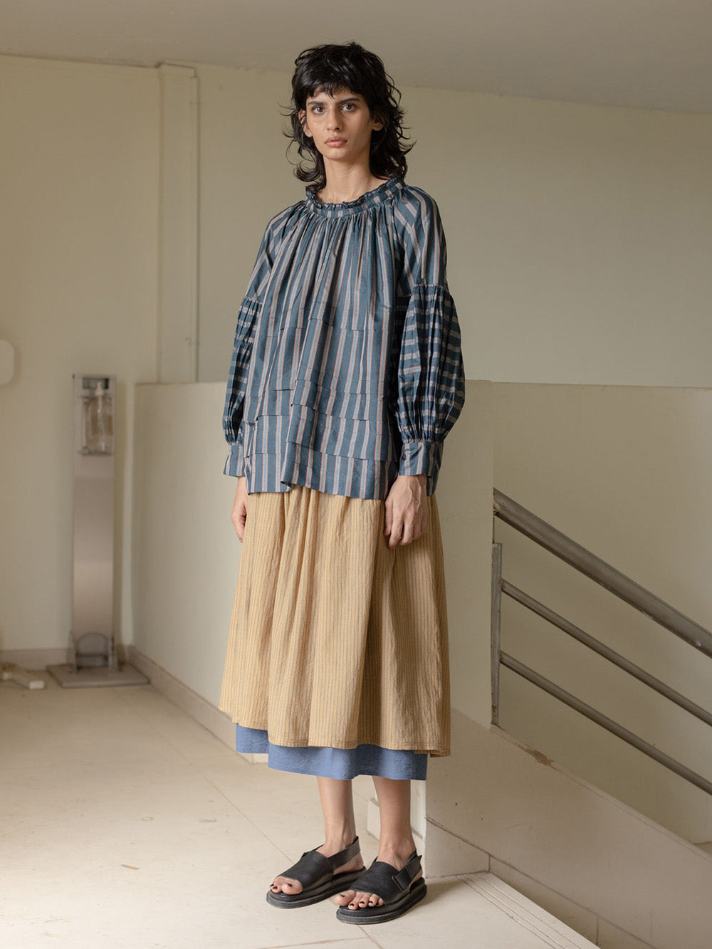 Astrid Silk Top in Blue Stripe