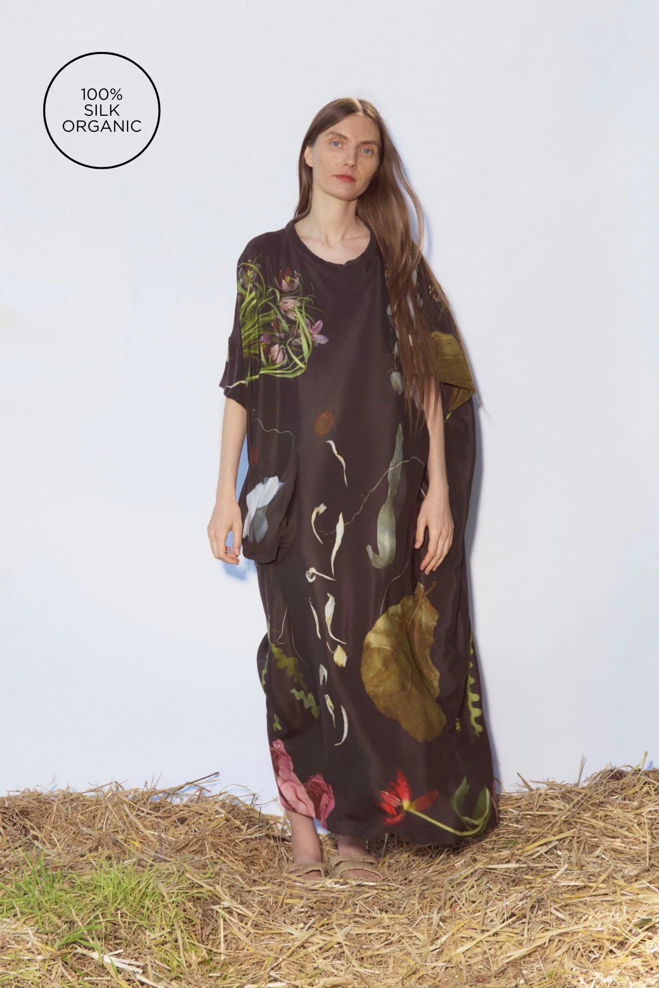 Silk Dress in Print C - Big Flowers