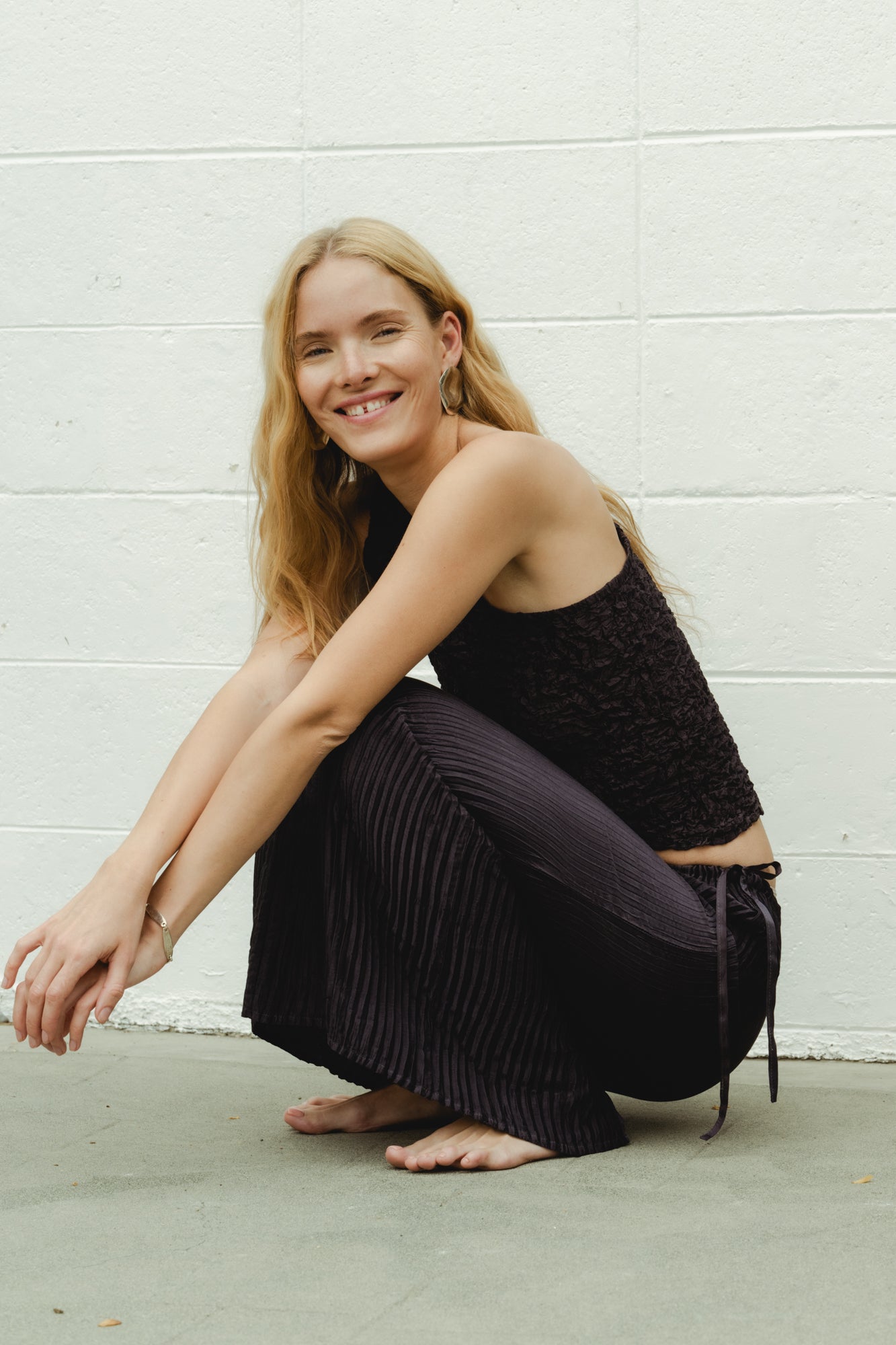Crumpled Satin Silk One-shoulder Top - Charcoal