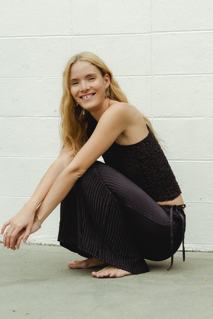 Crumpled Satin Silk One-shoulder Top - Charcoal