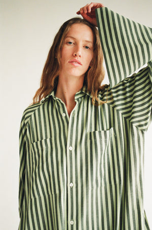 Long Sleeve Pocket Shirt in Green Stripe