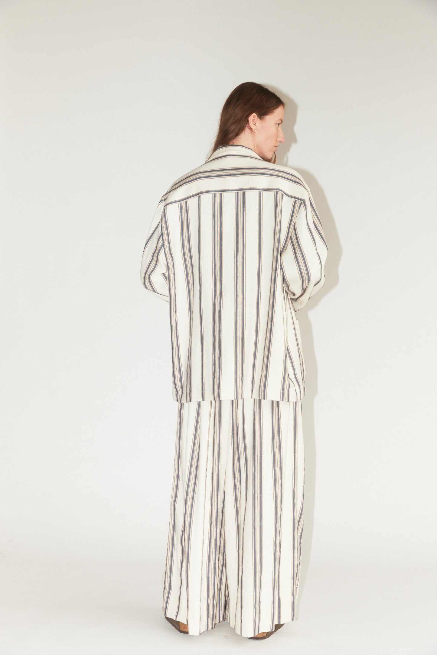 Drawstring Pleated Pants in Cream Stripe