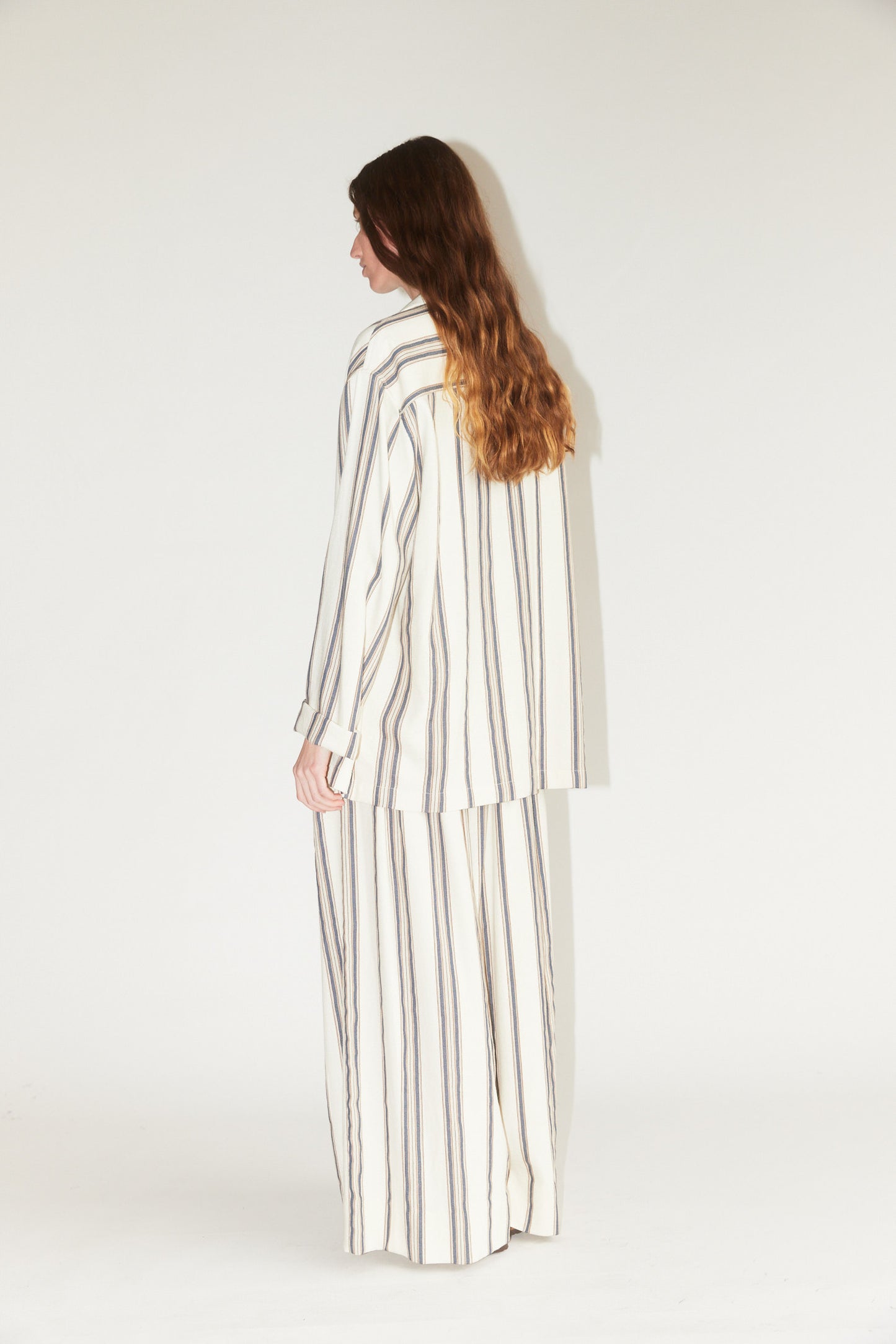 Drawstring Pleated Pants in Cream Stripe