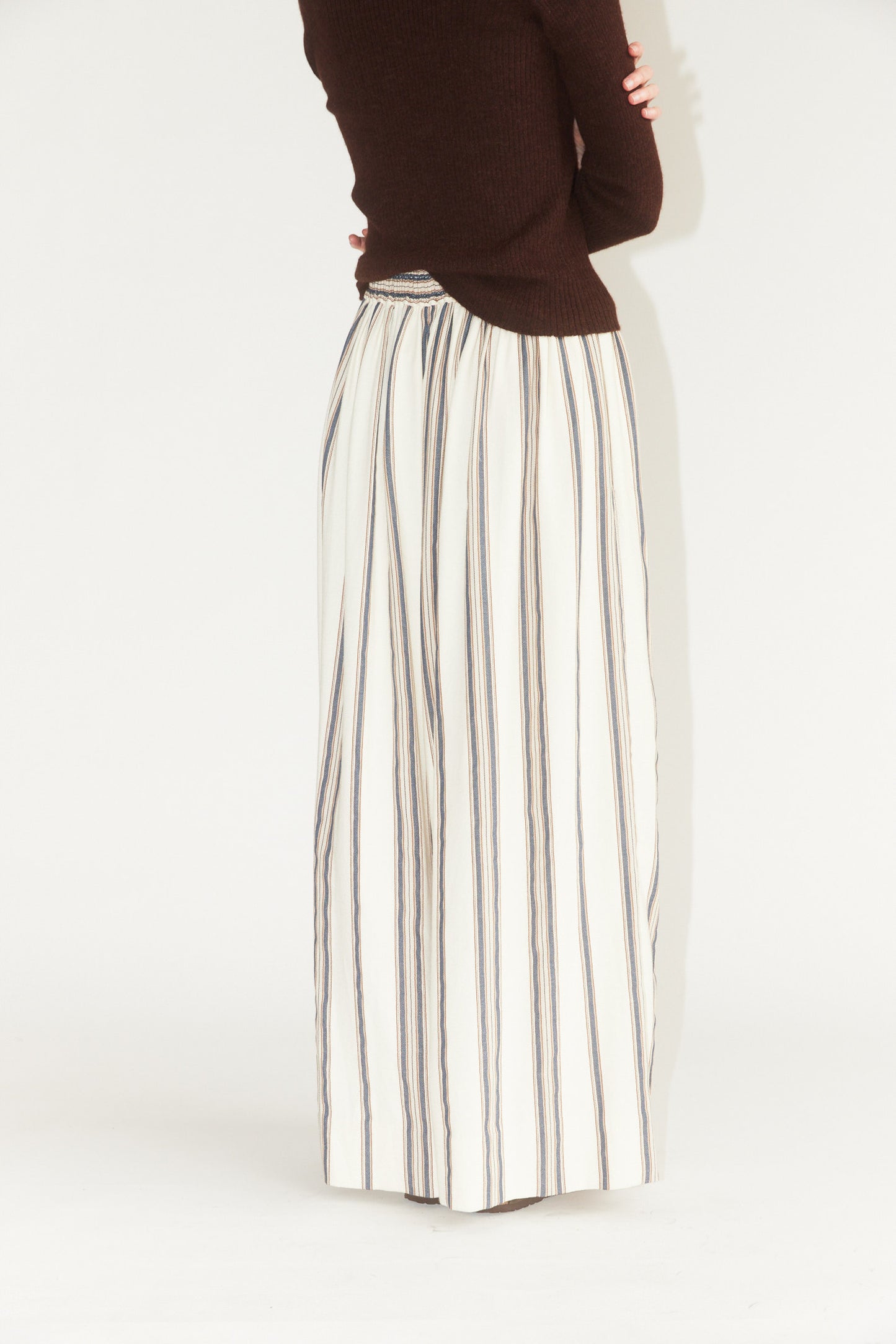 Drawstring Pleated Pants in Cream Stripe