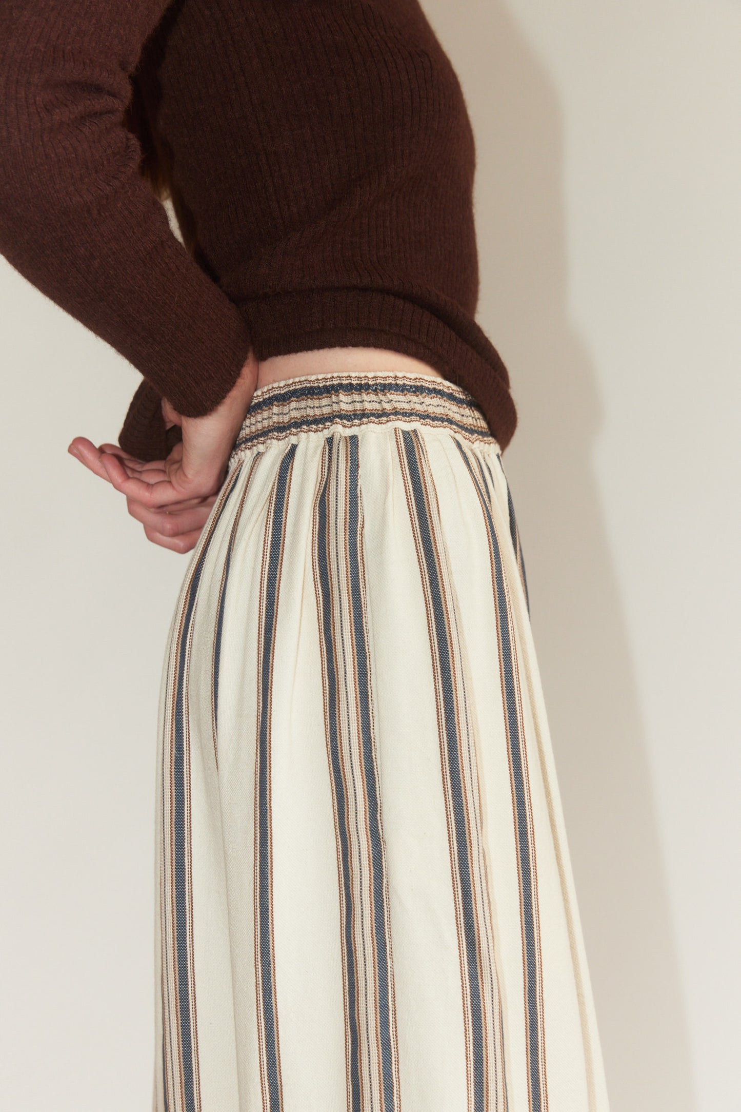 Drawstring Pleated Pants in Cream Stripe