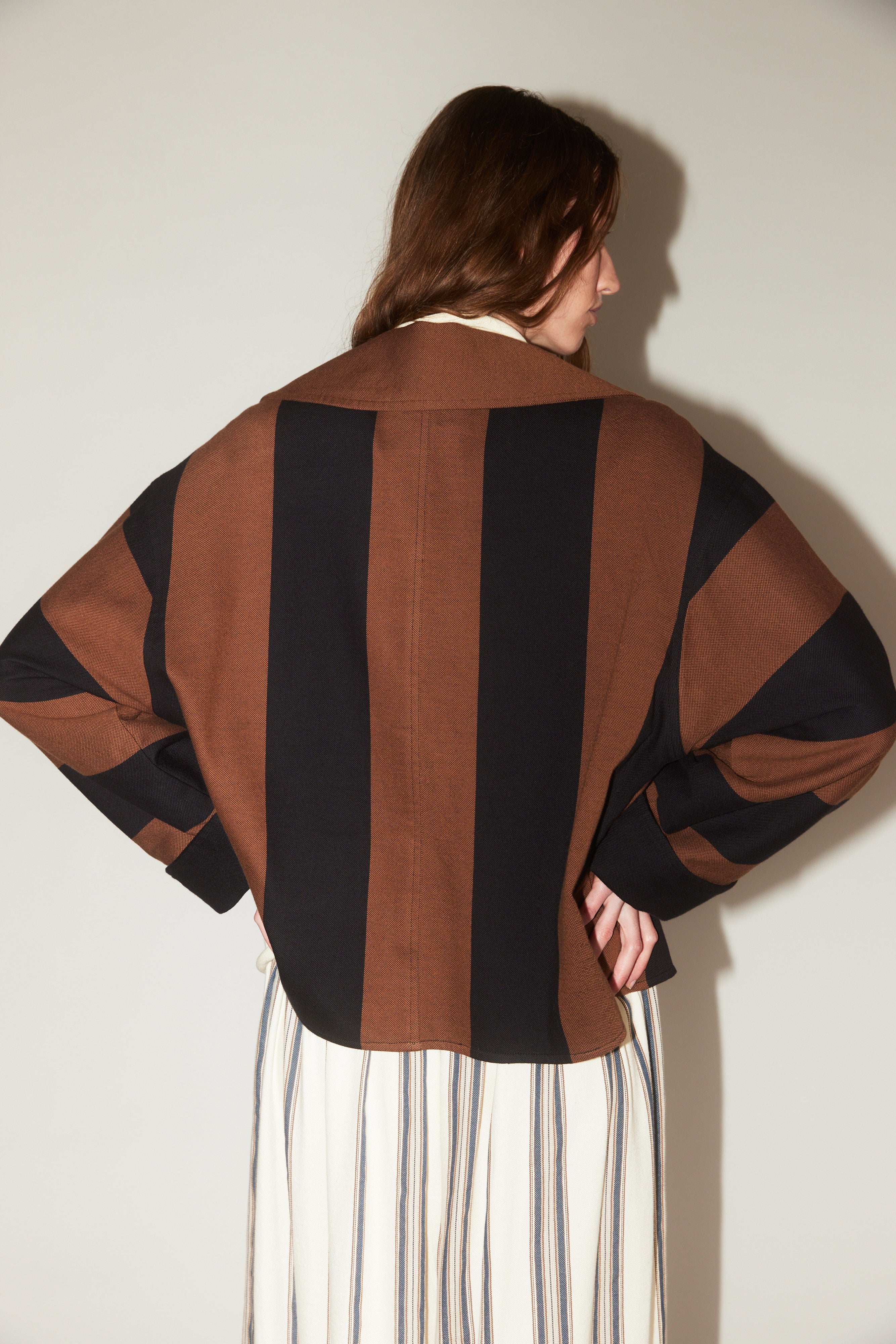 Cropped Jacket in Black & Brown Stripe