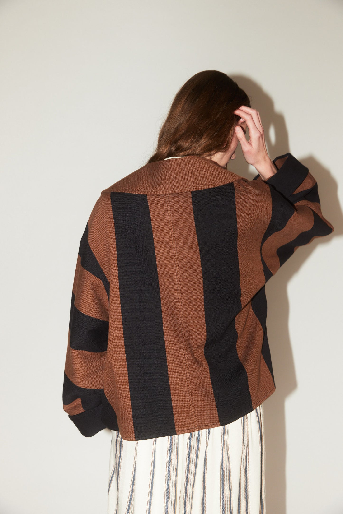 Cropped Jacket in Black & Brown Stripe