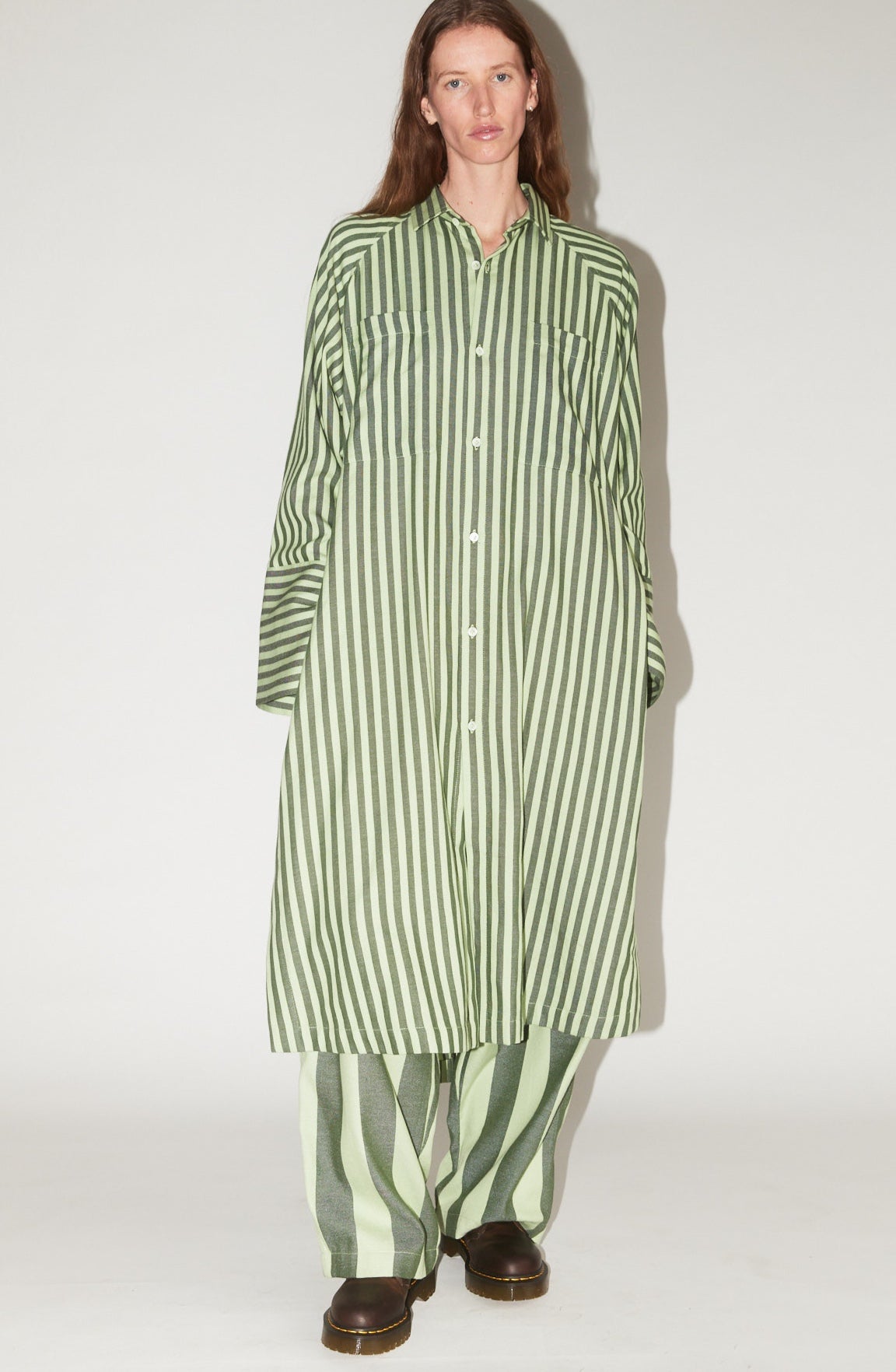 Long Sleeve Pocket Shirt in Green Stripe