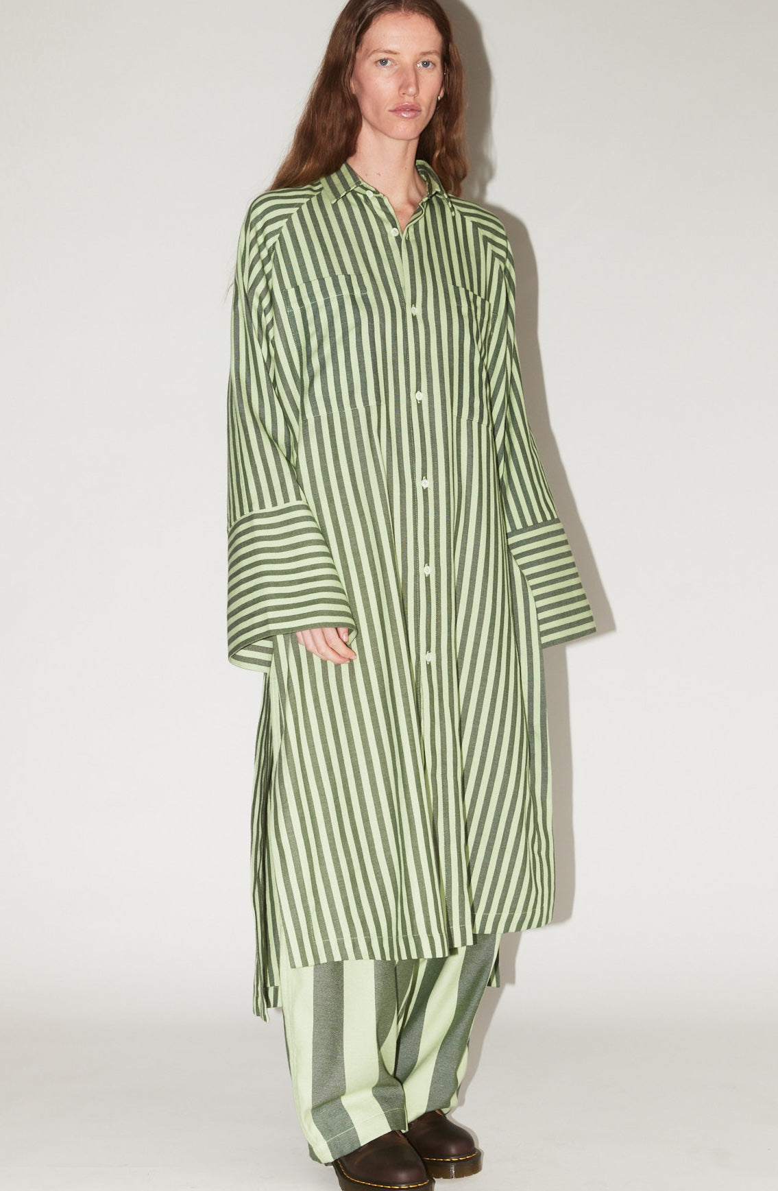 Long Sleeve Pocket Shirt in Green Stripe