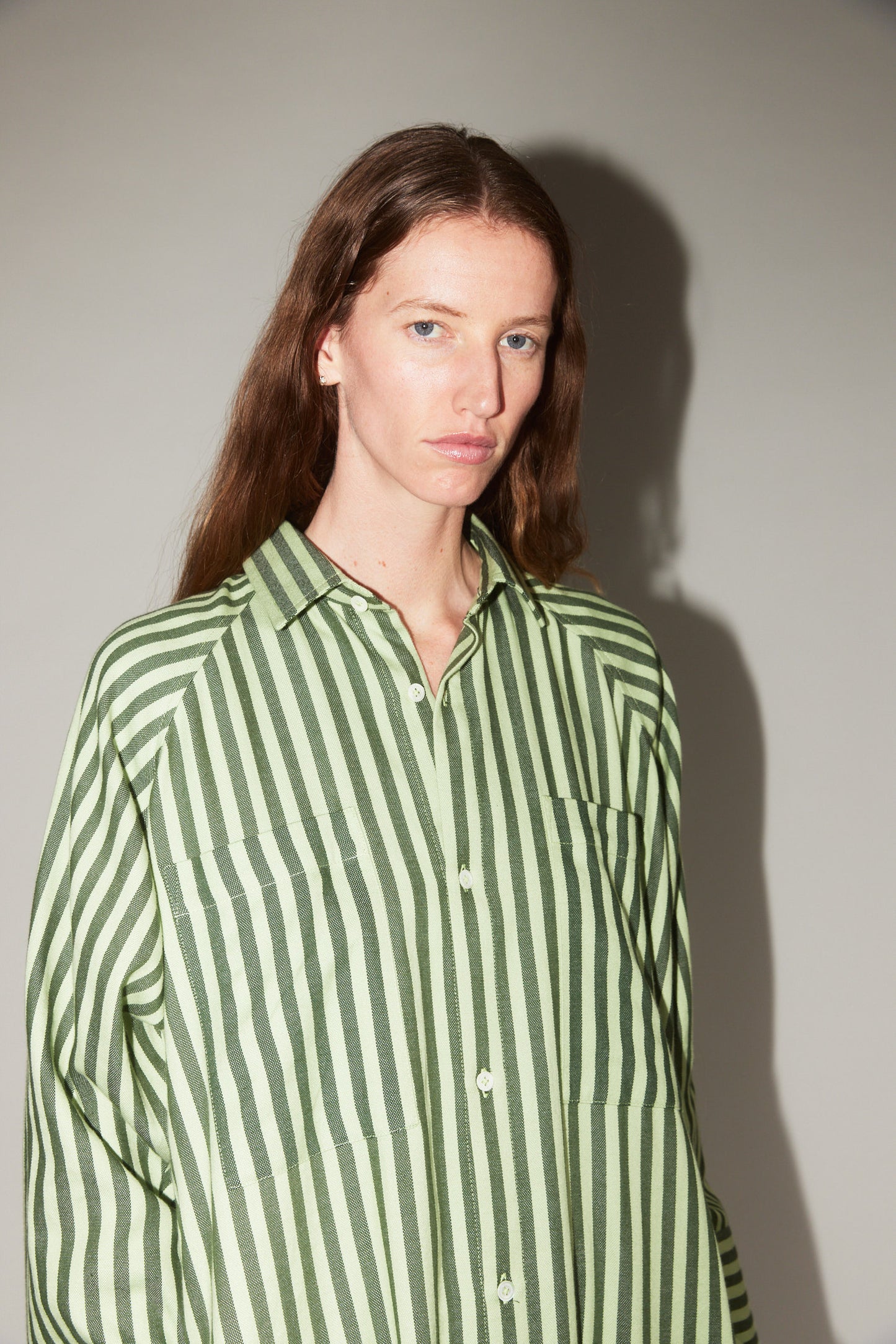 Long Sleeve Pocket Shirt in Green Stripe