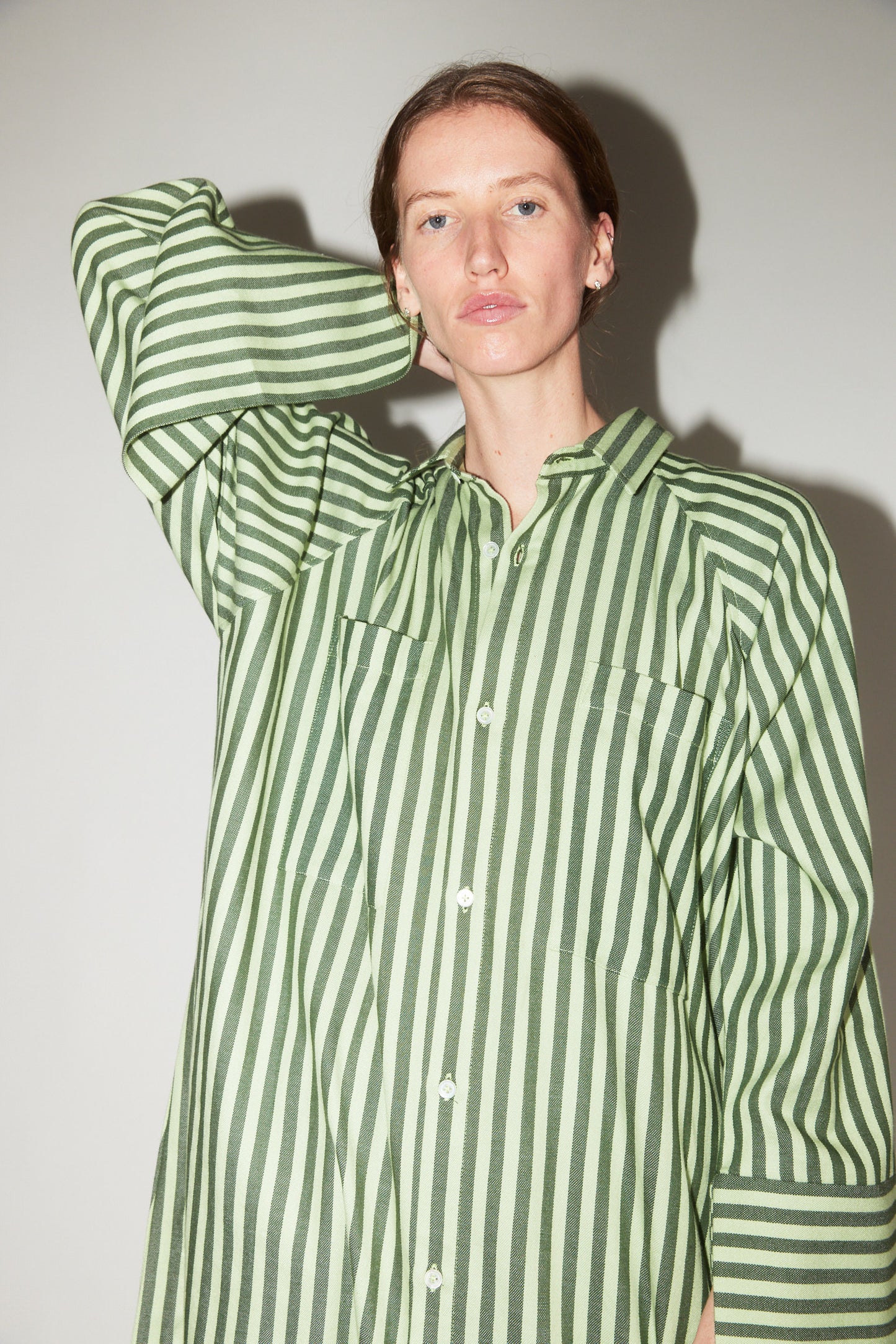 Long Sleeve Pocket Shirt in Green Stripe