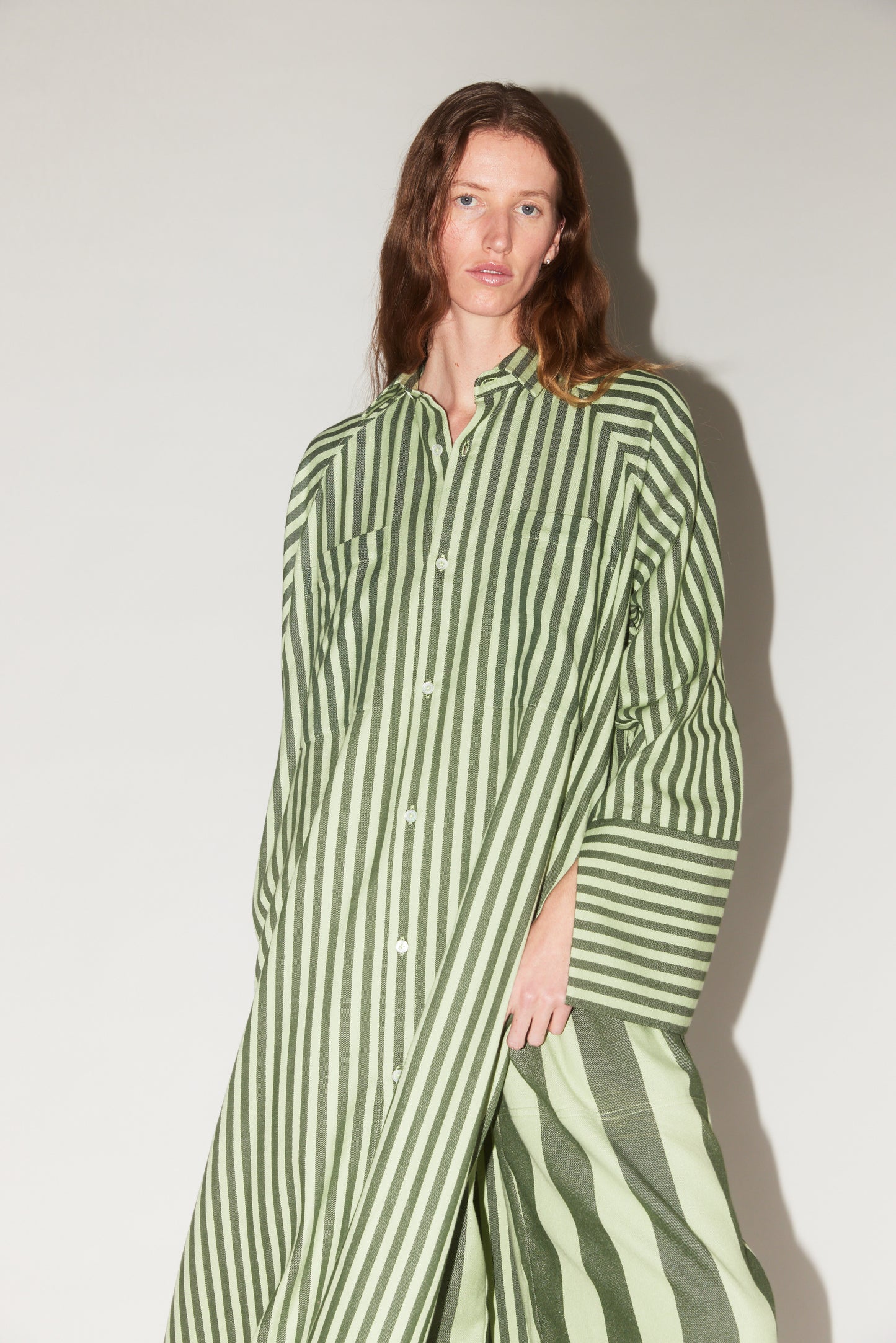 Long Sleeve Pocket Shirt in Green Stripe