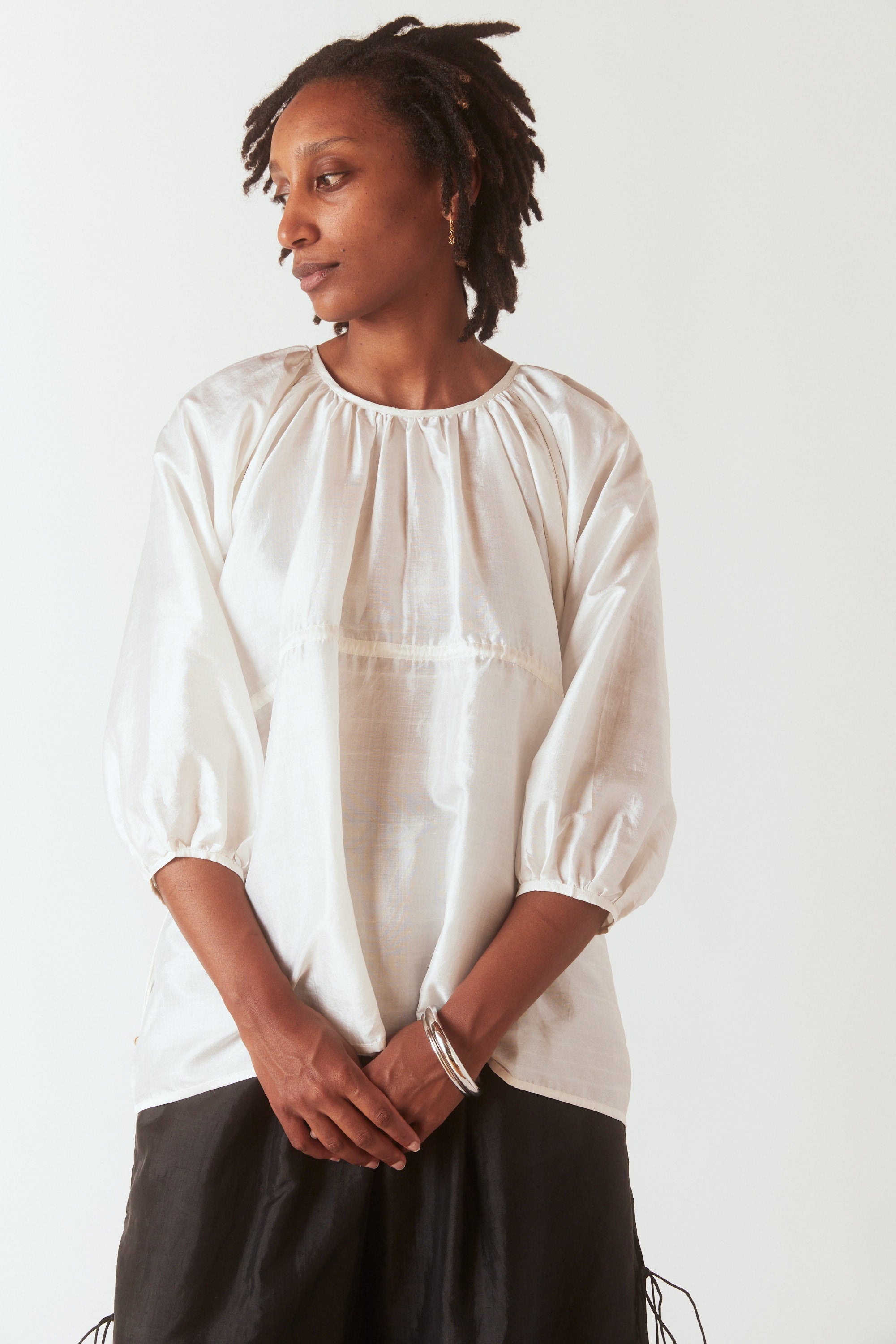 Back Button Blouse in White