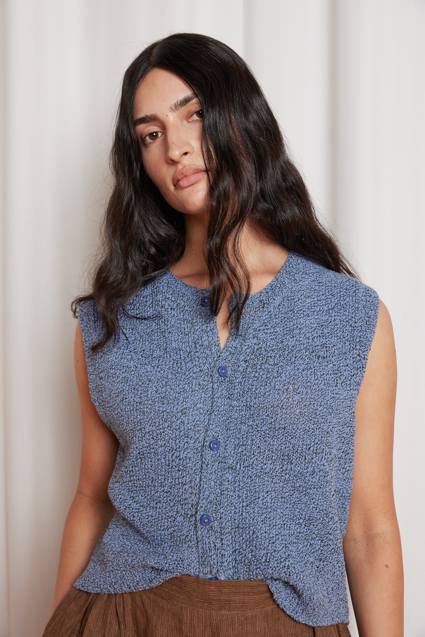 Nona Knitted Vest in Steel Blue