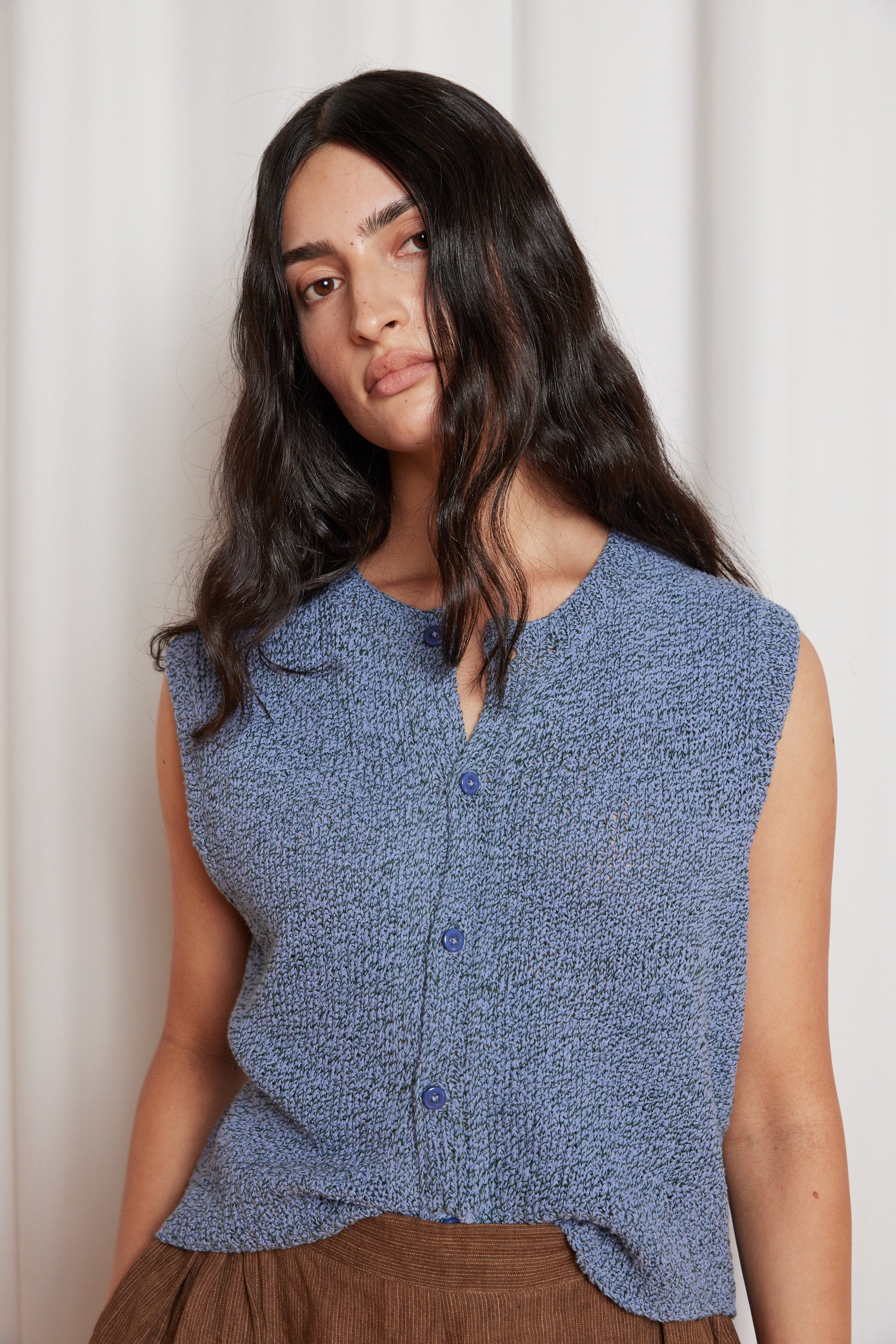 Nona Knitted Vest in Steel Blue