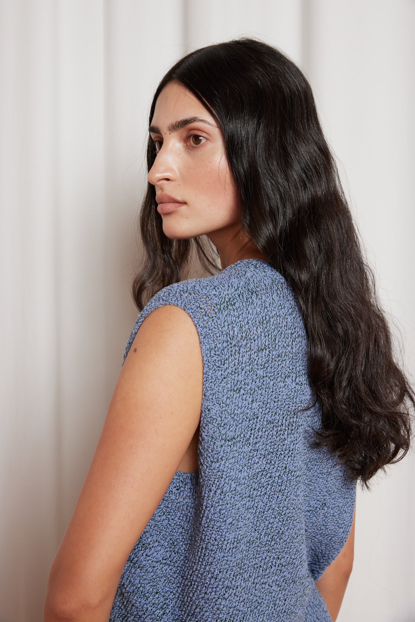 Nona Knitted Vest in Steel Blue