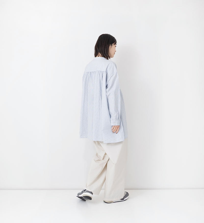 Pullover Shirt in Sax and Green Stripe