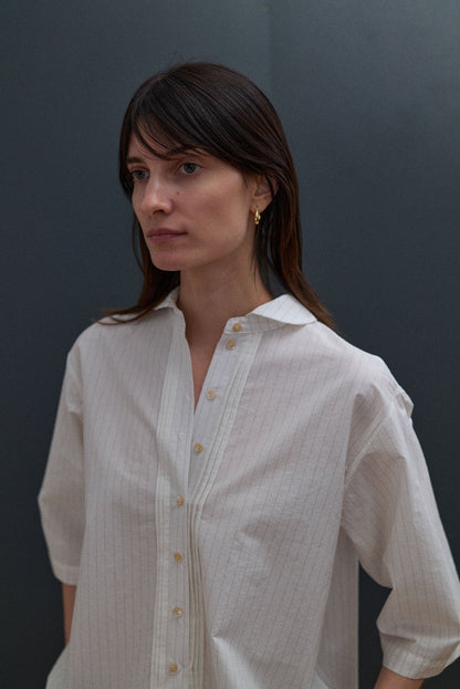 Jane Blouse - Creme Pencil Stripe