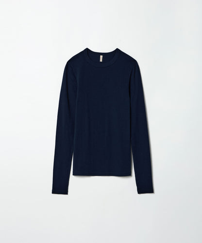 Cotton/Silk Basic Long Sleeve T-shirt - Navy
