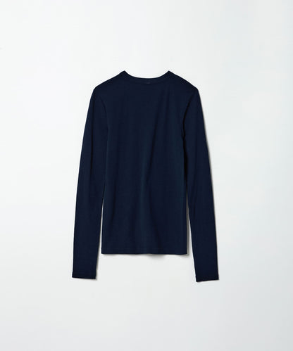 Cotton/Silk Basic Long Sleeve T-shirt - Navy