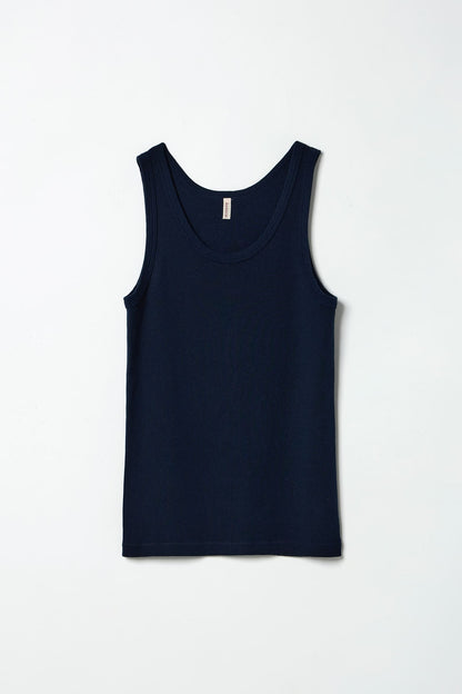 Cotton/Silk Ribbed Tank Top - Navy