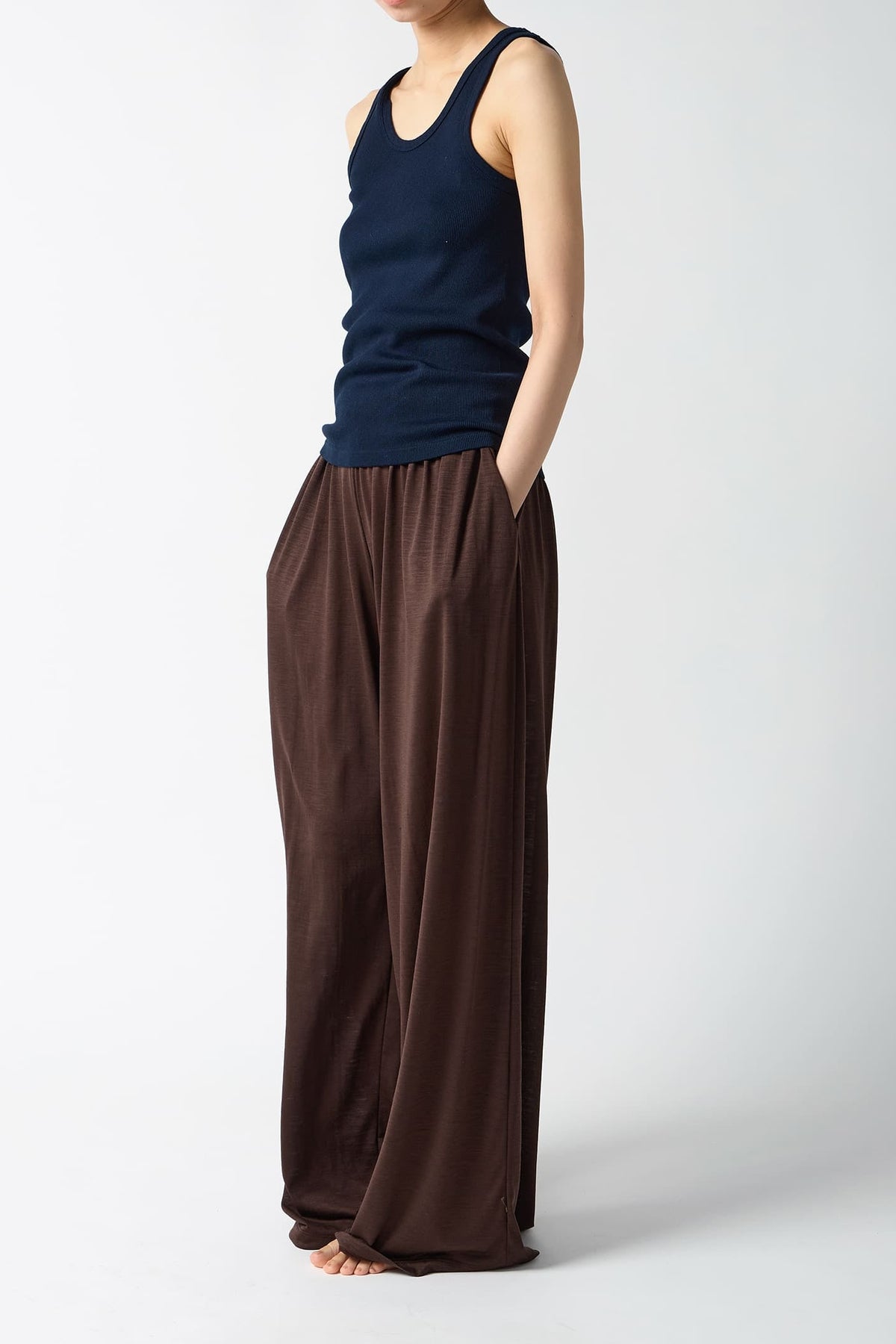 Cotton/Silk Ribbed Tank Top - Navy