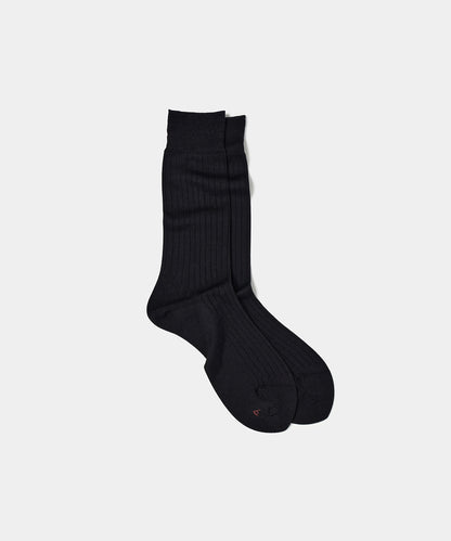 Silk Wide Ribbed Socks - Black