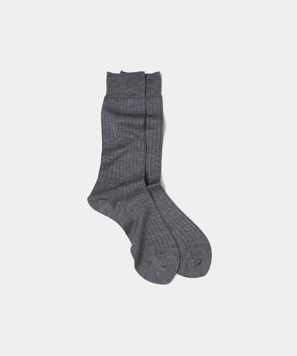 Silk Wide Ribbed Socks - Grey