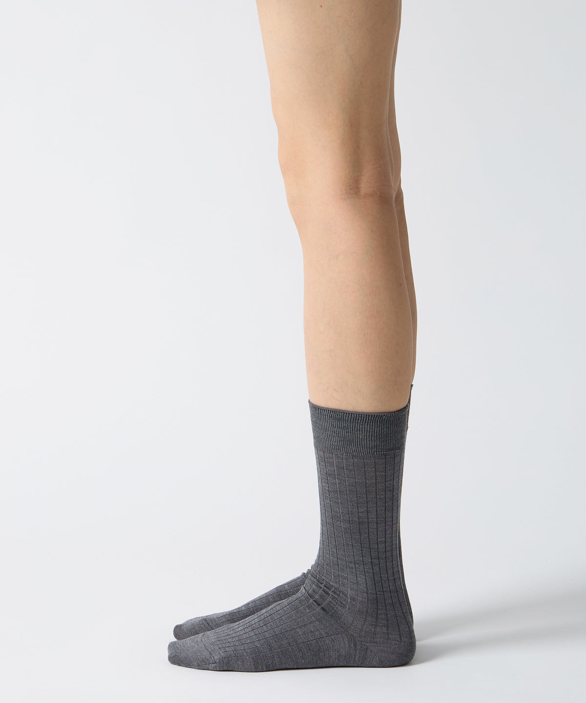 Silk Wide Ribbed Socks - Grey