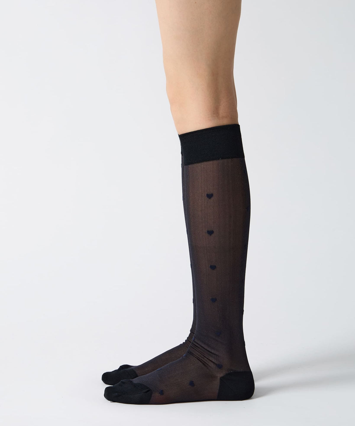 Heart Dot Sheer Knee High Socks - Black