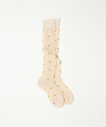 Heart Dot Sheer Knee High Socks - Ivory