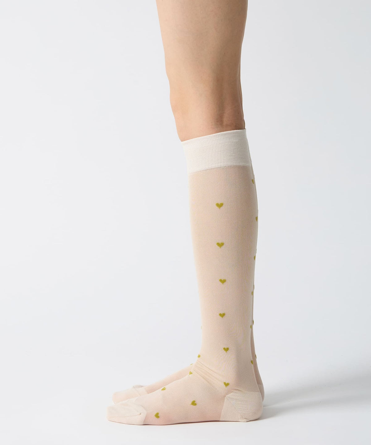 Heart Dot Sheer Knee High Socks - Ivory
