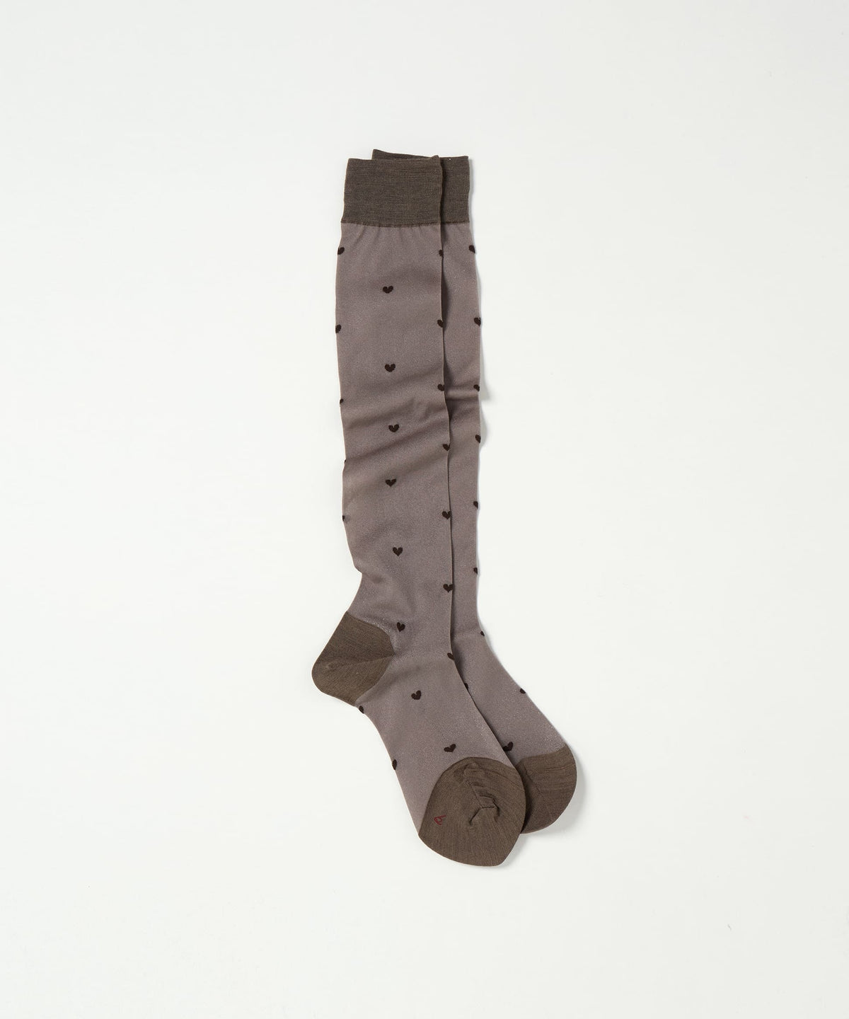 Heart Dot Sheer Knee High Socks - Khaki Brown