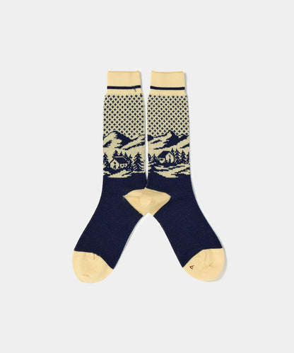 Landscape Jacquard Socks - Navy