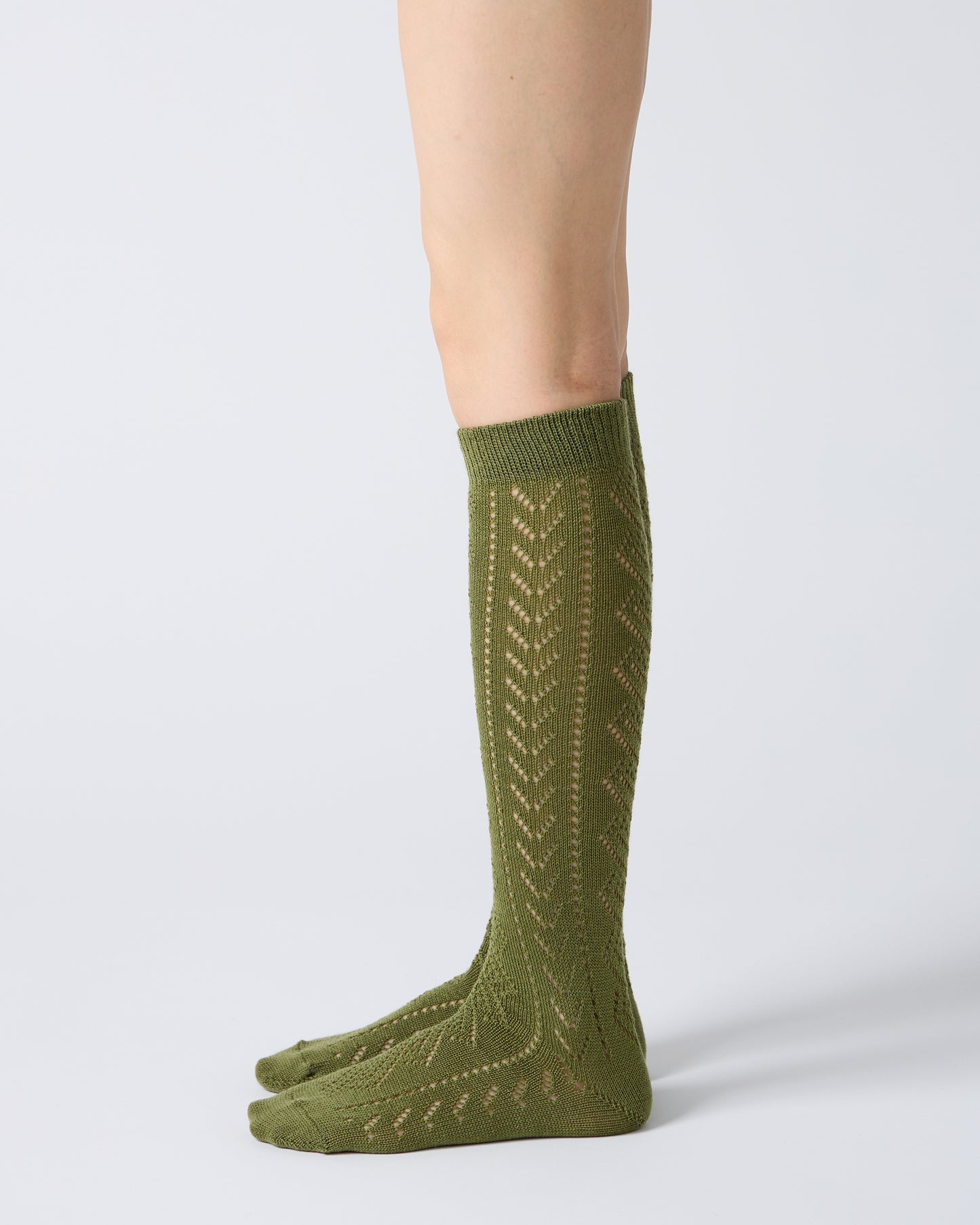 Eyelet Knee High Socks in Olive