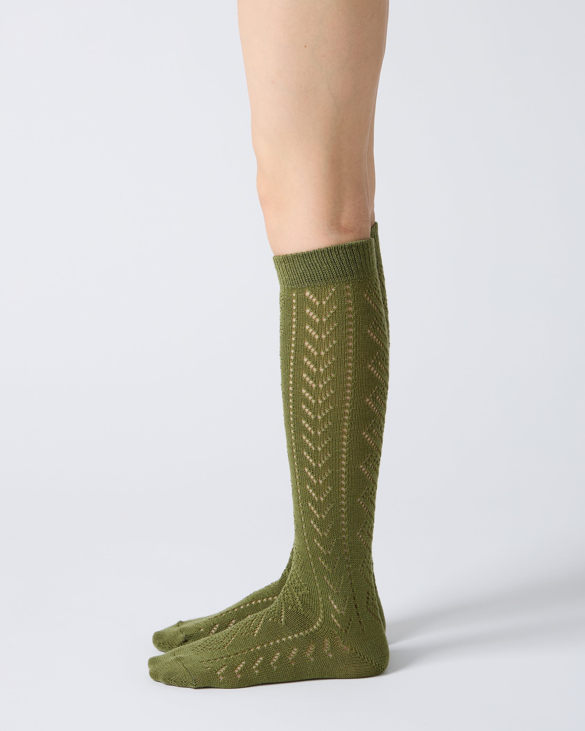 Eyelet Knee High Socks in Olive