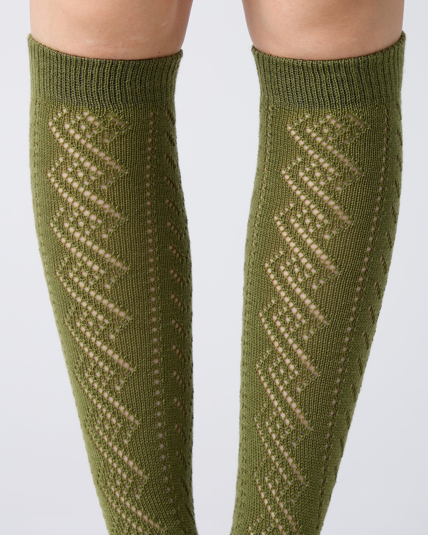 Eyelet Knee High Socks in Olive
