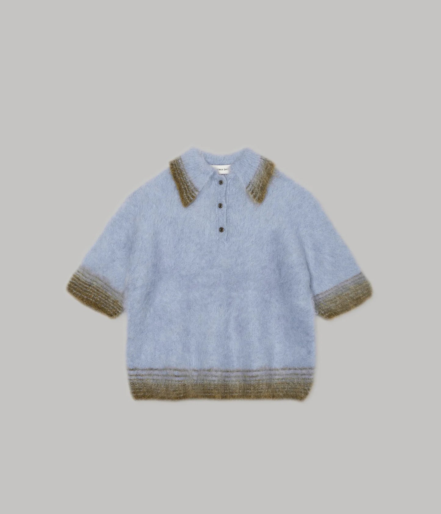 Compact Knit Polo in Baby Blue X Green