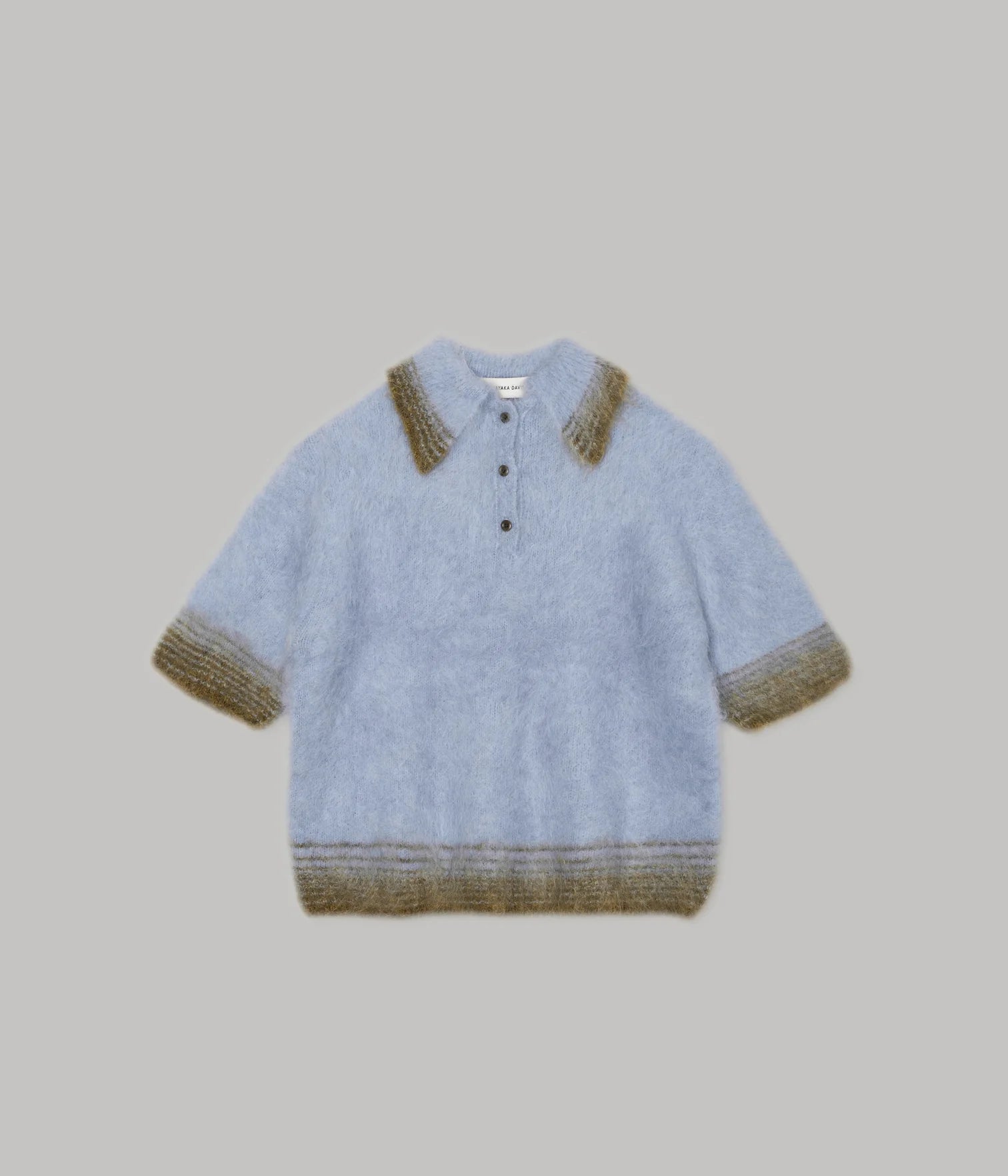 Compact Knit Polo in Baby Blue X Green