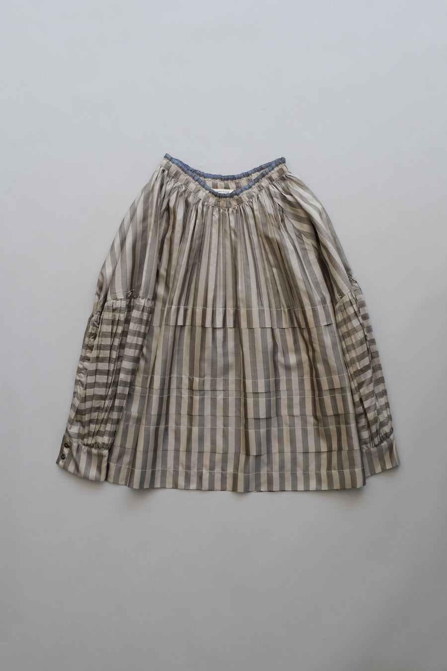 Astrid Pleated Blouse in Beige Stripes