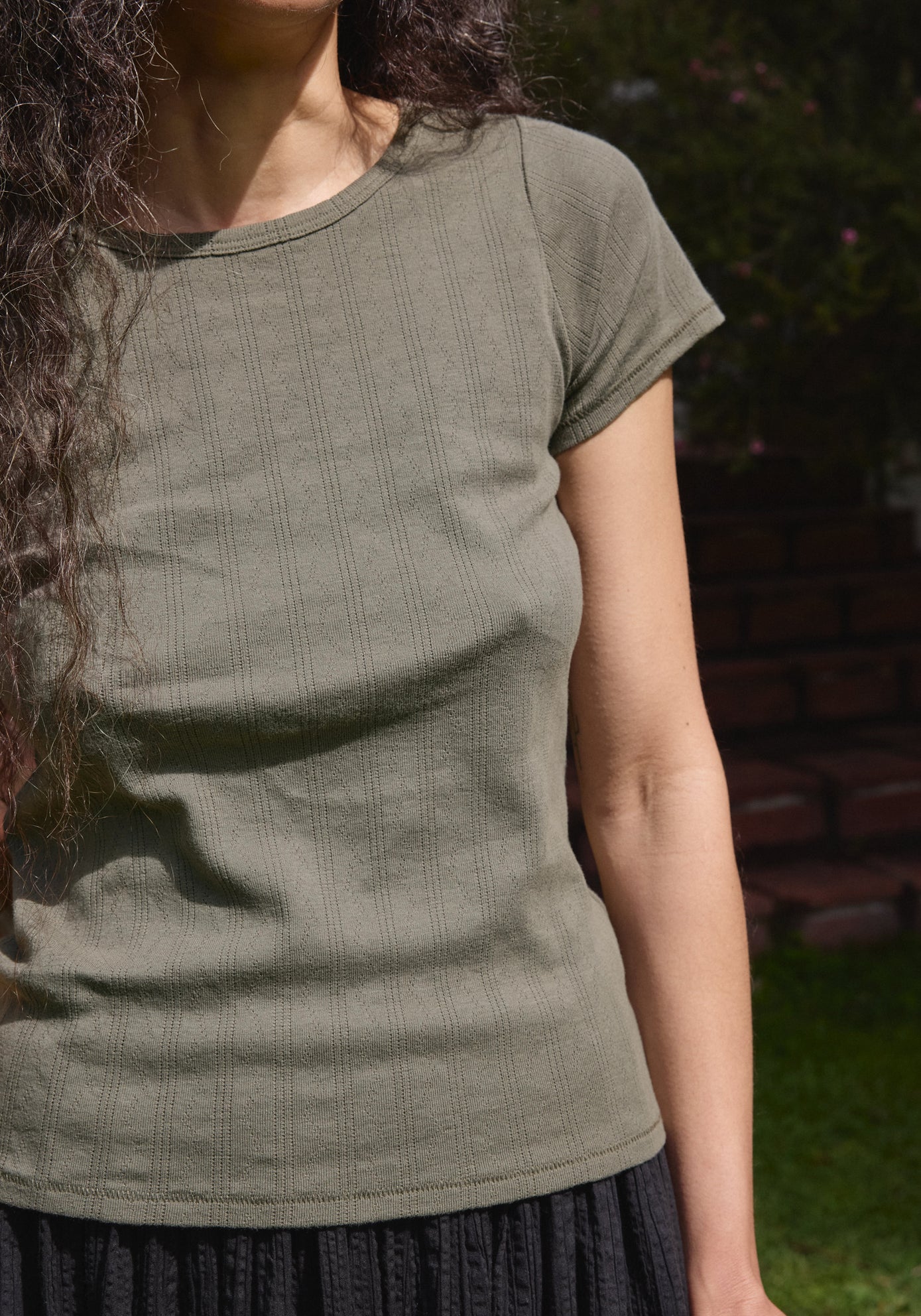 Pointelle Tee in Sage