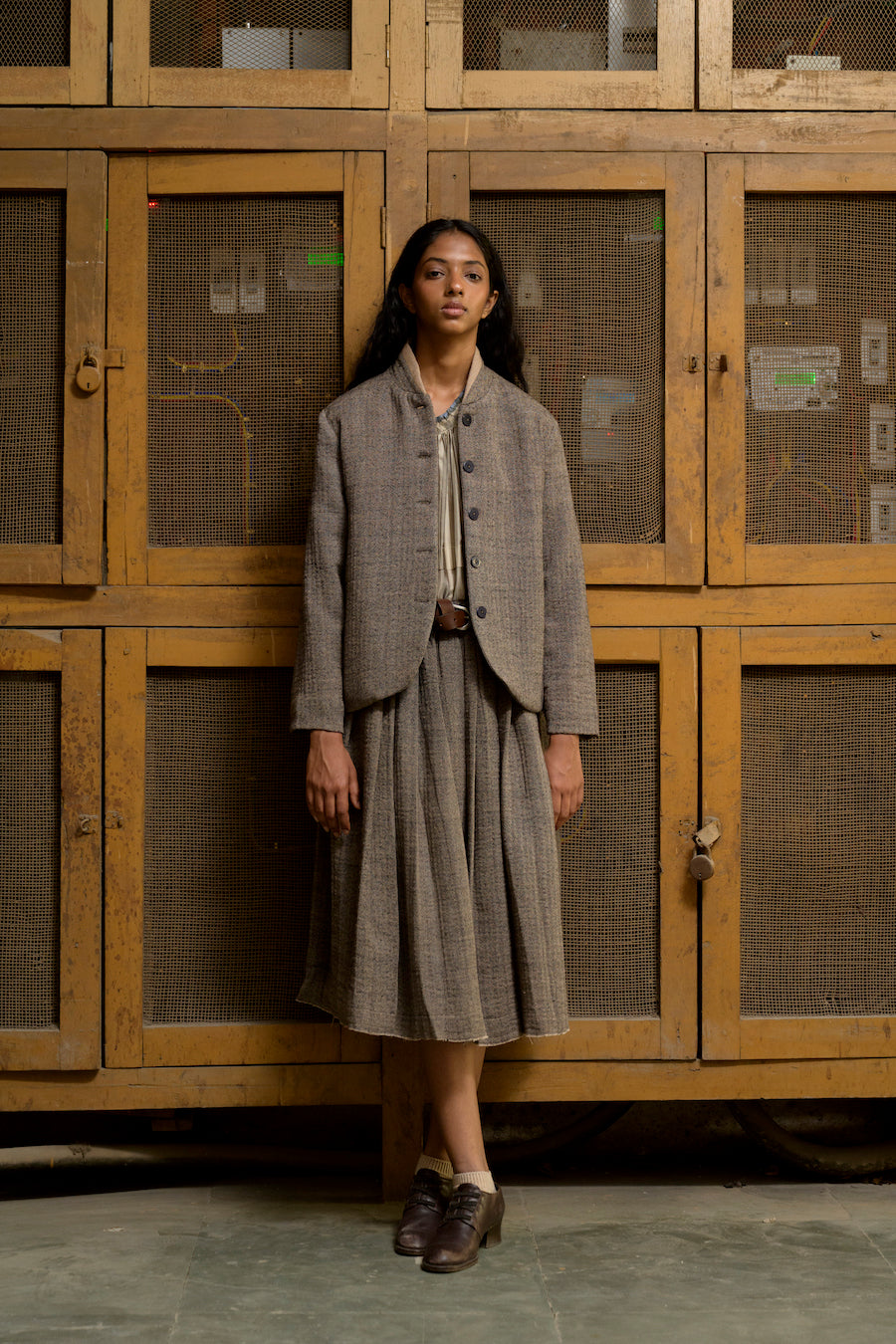 Leo Short Wool Jacket in Herringbone