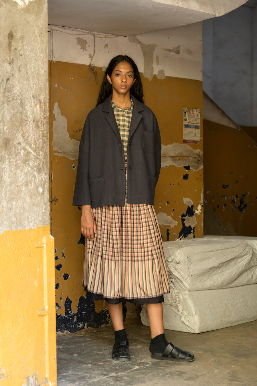 Gayle Reversible Skirt in Red Charcoal Check