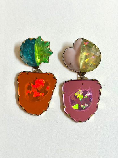 Cocktail Earring - Pink Heart & Orange
