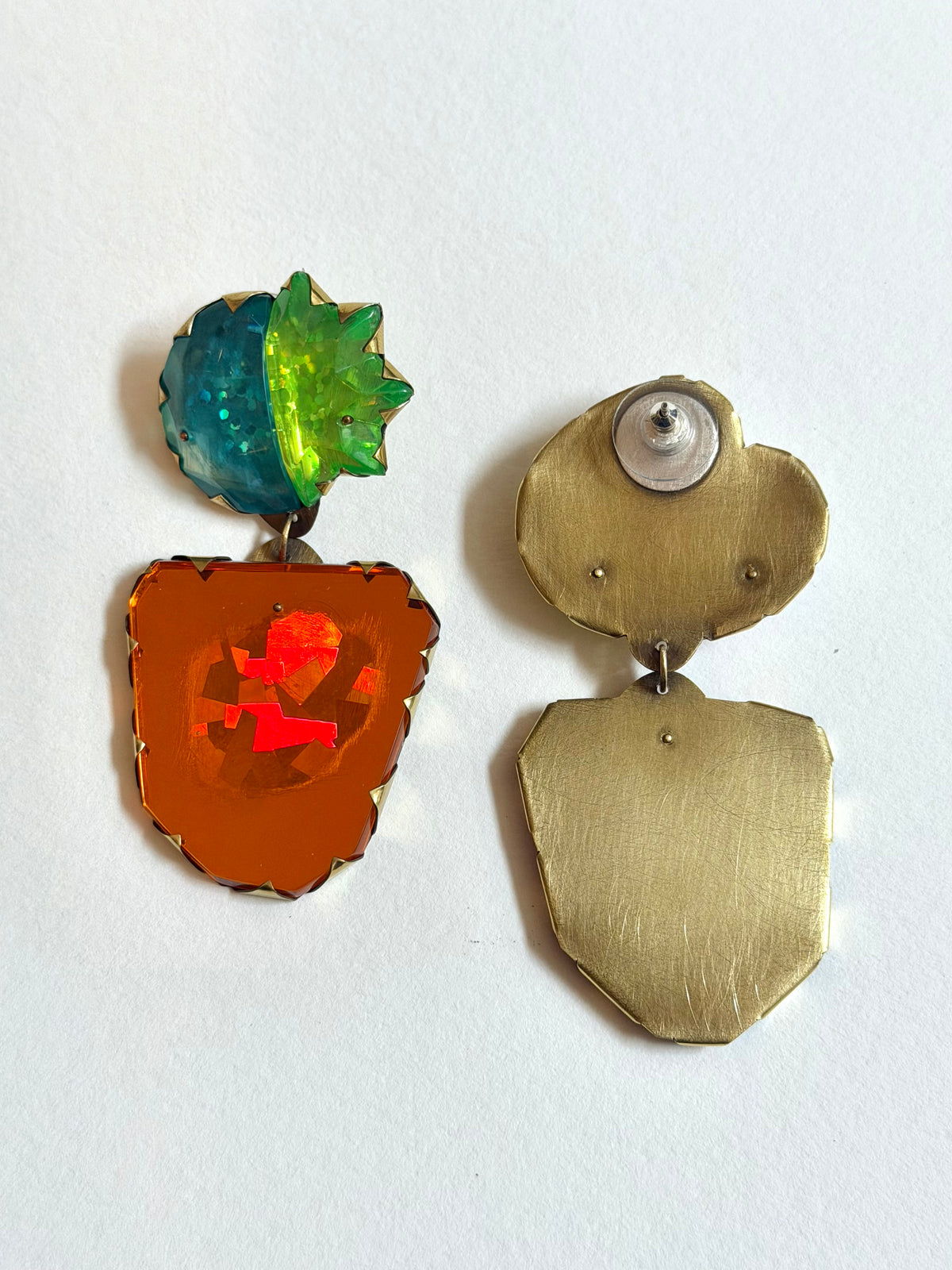 Cocktail Earring - Pink Heart & Orange