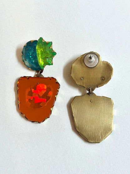 Cocktail Earring - Pink Heart & Orange