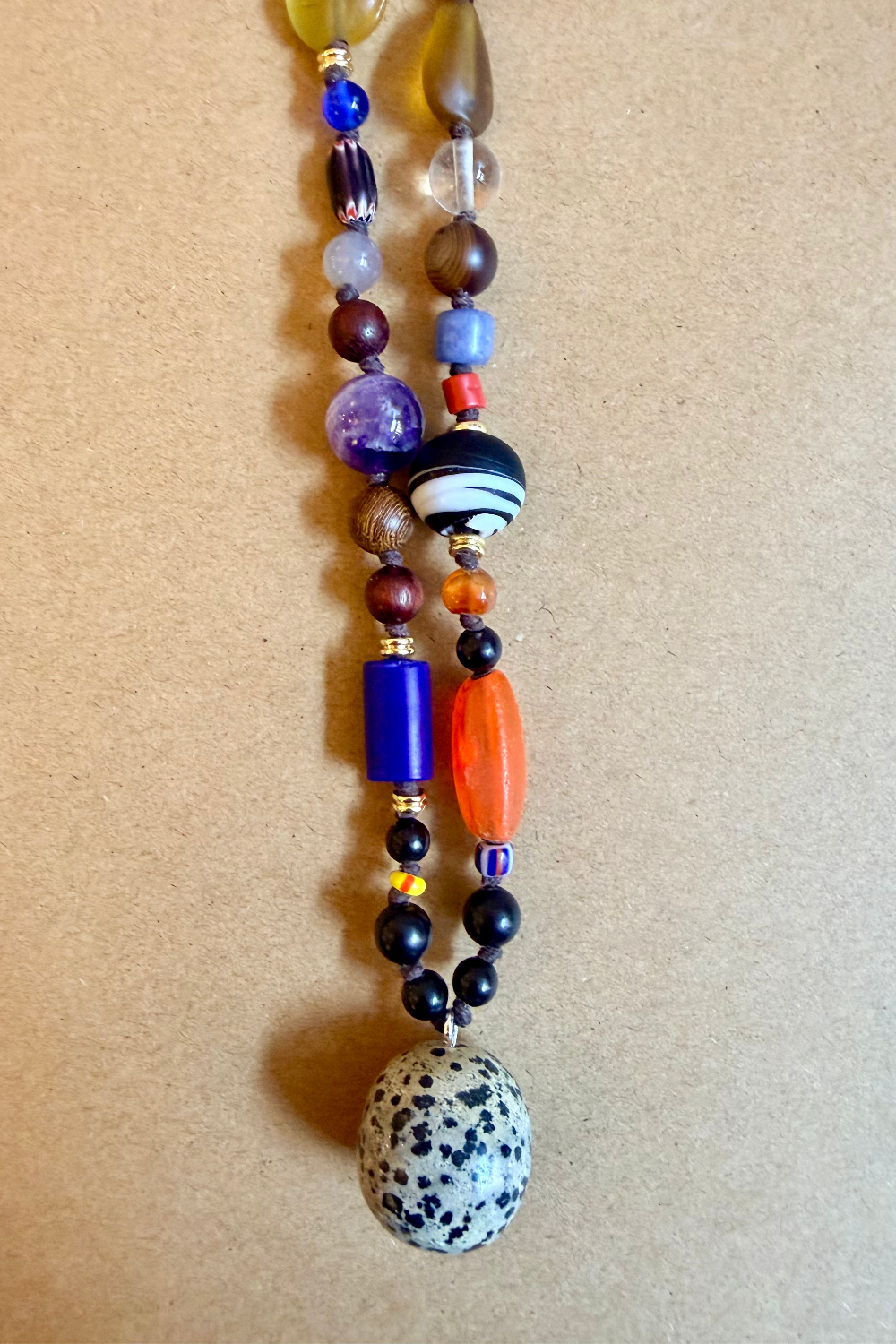 Multi-Bead Glass Necklace - Dalmatian Jasper