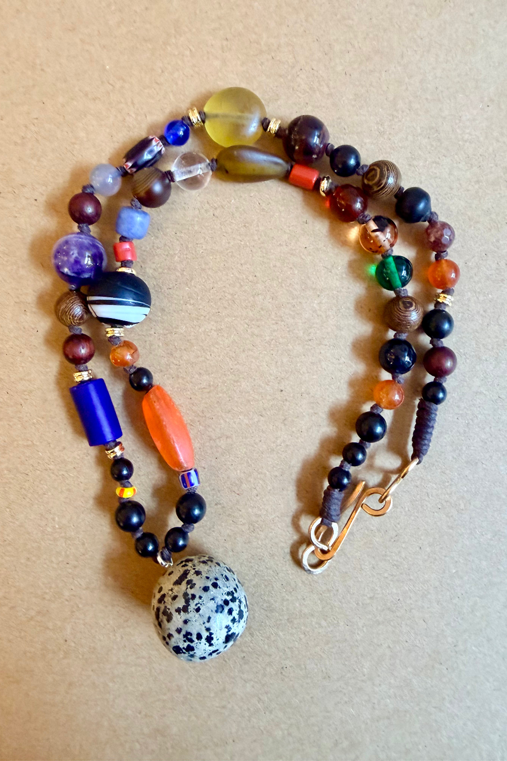 Multi-Bead Glass Necklace - Dalmatian Jasper